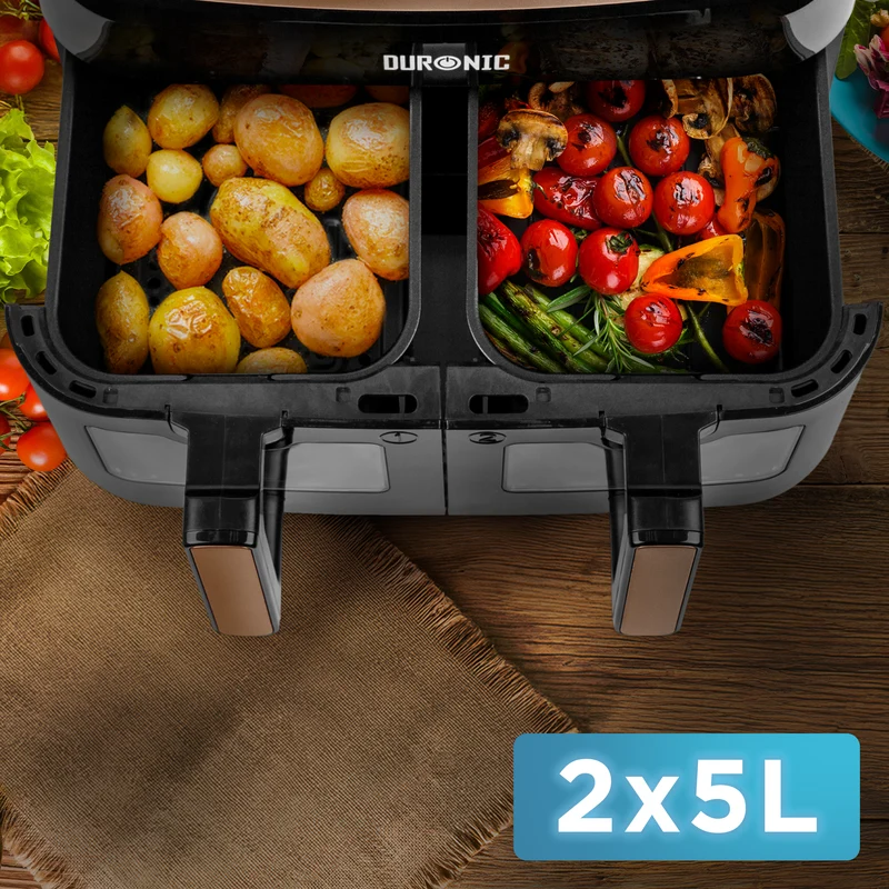 (DUAL DRAWERS ONLY) Duronic Twin Drawers AFD2 BG, 2024 VERSION ONWARDS, 2 x 5L Drawers Specifically for the AF24 Air Fryer, Two Cooking Trays with Sync Cook and Finish for Dual Zone Air Fryer Black Gold