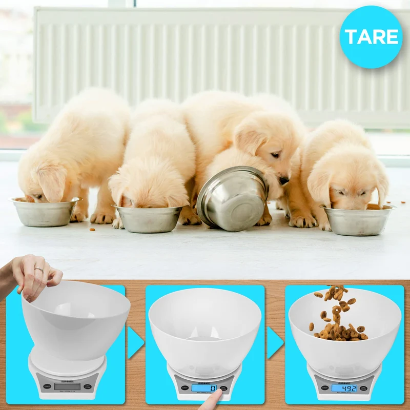 Duronic Digital Kitchen Scale KS6000 WH/WH Kitchen Scales with Bowl, Weighing Scale, Baking Scale for Cooking Baking Pet Food Postal, Food Scale Weight Scale, Electronic Scale with Backlit LCD Display