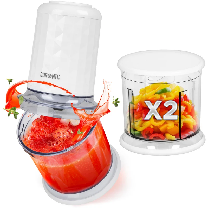 Duronic Mini Chopper CH57 WE Mini Food Processor 500W White Vegetable Choppers 2 x 700ml Blender Bowl with Lid Garlic Chopper with Quad Stainless Steel Blades for Dips Sauces Vegetable Meat Mincer