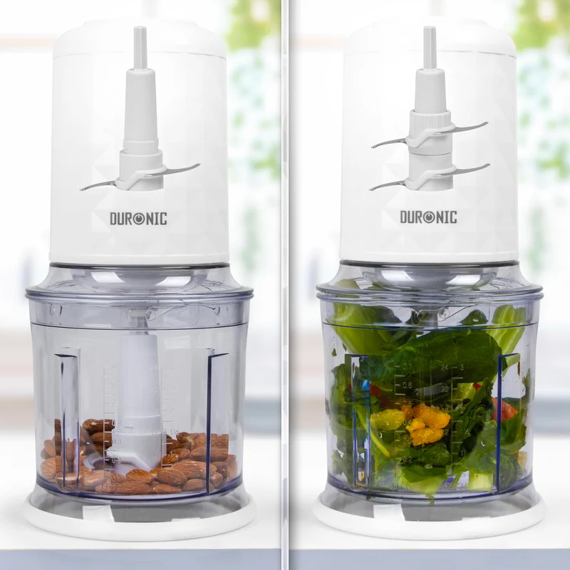 Duronic Mini Chopper CH57 WE Mini Food Processor 500W White Vegetable Choppers 2 x 700ml Blender Bowl with Lid Garlic Chopper with Quad Stainless Steel Blades for Dips Sauces Vegetable Meat Mincer