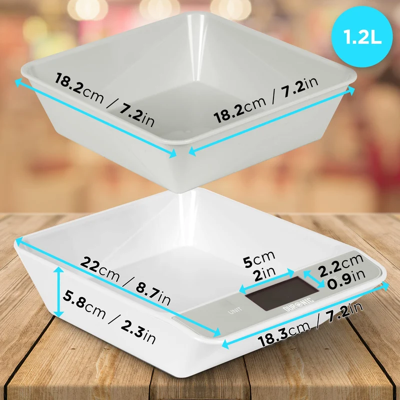 Duronic Digital Kitchen Scales KS100 GY Electronic Kitchen Scale with Bowl Measuring Weighing Scale Grey Baking Scale for Cooking Baking Mail Pet Food Measurement Baker Weight Scale, Tare LCD Display