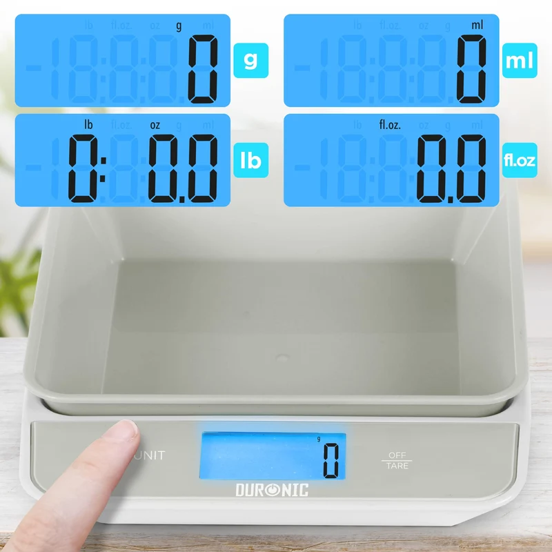 Duronic Digital Kitchen Scales KS100 GY Electronic Kitchen Scale with Bowl Measuring Weighing Scale Grey Baking Scale for Cooking Baking Mail Pet Food Measurement Baker Weight Scale, Tare LCD Display