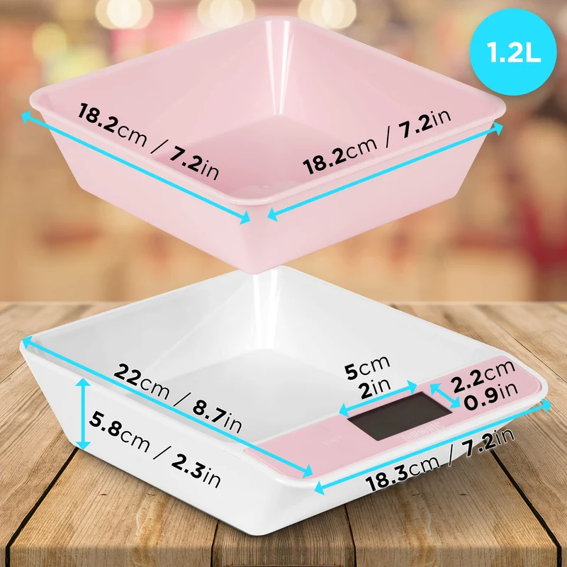 Duronic Digital Kitchen Scales KS100 PK Electronic Kitchen Scale with Bowl Measuring Weighing Scale Pink Baking Scale for Cooking Baking Mail Pet Food Measurement Baker Weight Scale, Tare LCD Display