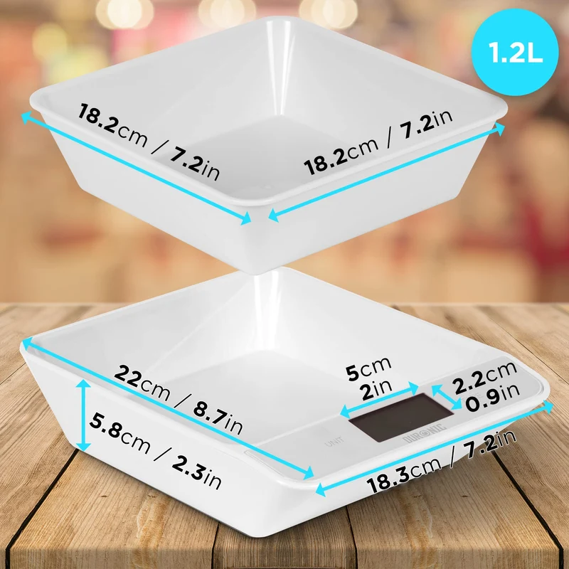 Duronic Digital Kitchen Scales KS100 WH Electronic Kitchen Scale with Bowl Measuring Weighing Scale White Baking Scale for Cooking Baking Mail Pet Food Measurement Baker Weight Scale, Tare LCD Display