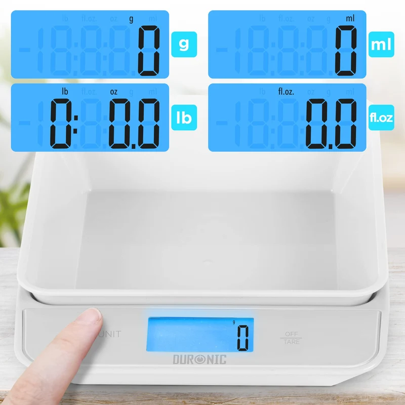 Duronic Digital Kitchen Scales KS100 WH Electronic Kitchen Scale with Bowl Measuring Weighing Scale White Baking Scale for Cooking Baking Mail Pet Food Measurement Baker Weight Scale, Tare LCD Display