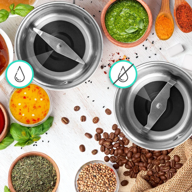 Duronic Electric Coffee Grinder CG421 Spice Mill with 2in1 Wet & Dry Stainless Steel Cups 200W Grinder for Spices 200W Grinding Mini Hopper for Coffee Beans, Herbs, Nuts
