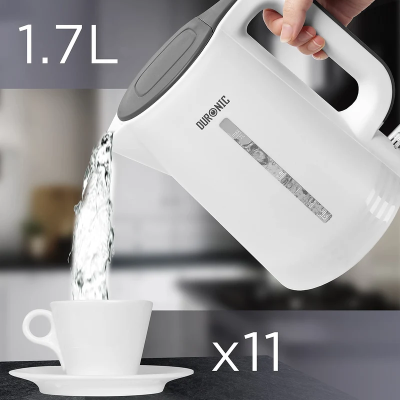 Duronic Electric Kettle EK17 WE Cordless Kettles Hot Water Boiler Electrical Heating with Fast Boil Dry Protection Quiet Electronic Kitchen Kettle for Boiling Water Tea Coffee Hot Chocolate Soup - White