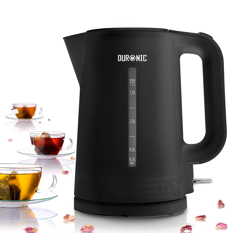 Duronic Electric Kettle EK17 BK Cordless Kettles Hot Water Boiler Electrical Heating with Fast Boil Dry Protection Quiet Electronic Kitchen Kettle for Boiling Water Tea Coffee Hot Chocolate Soup - Black