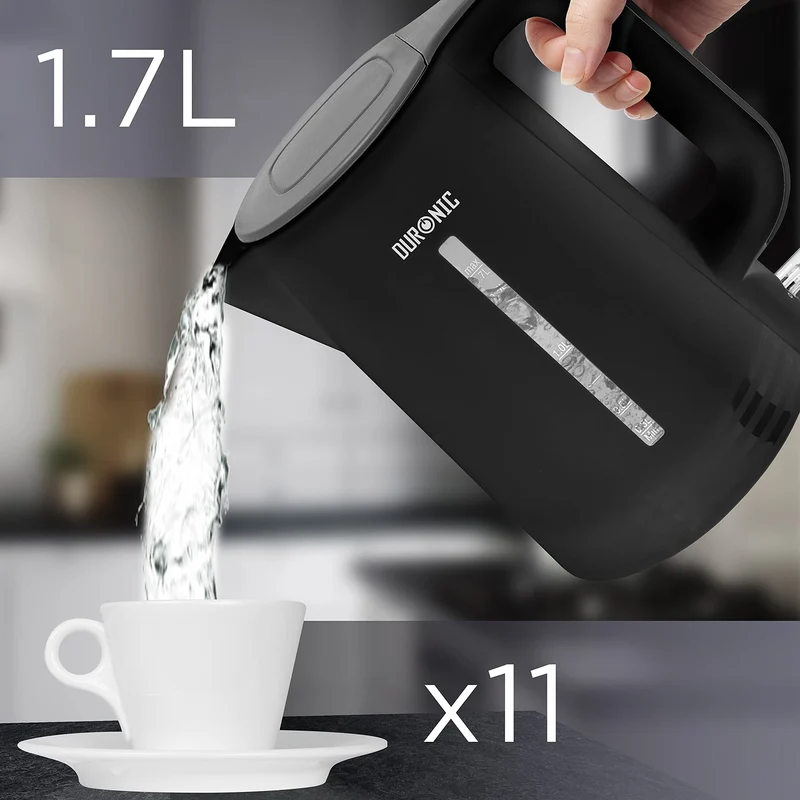 Duronic Electric Kettle EK17 BK Cordless Kettles Hot Water Boiler Electrical Heating with Fast Boil Dry Protection Quiet Electronic Kitchen Kettle for Boiling Water Tea Coffee Hot Chocolate Soup - Black