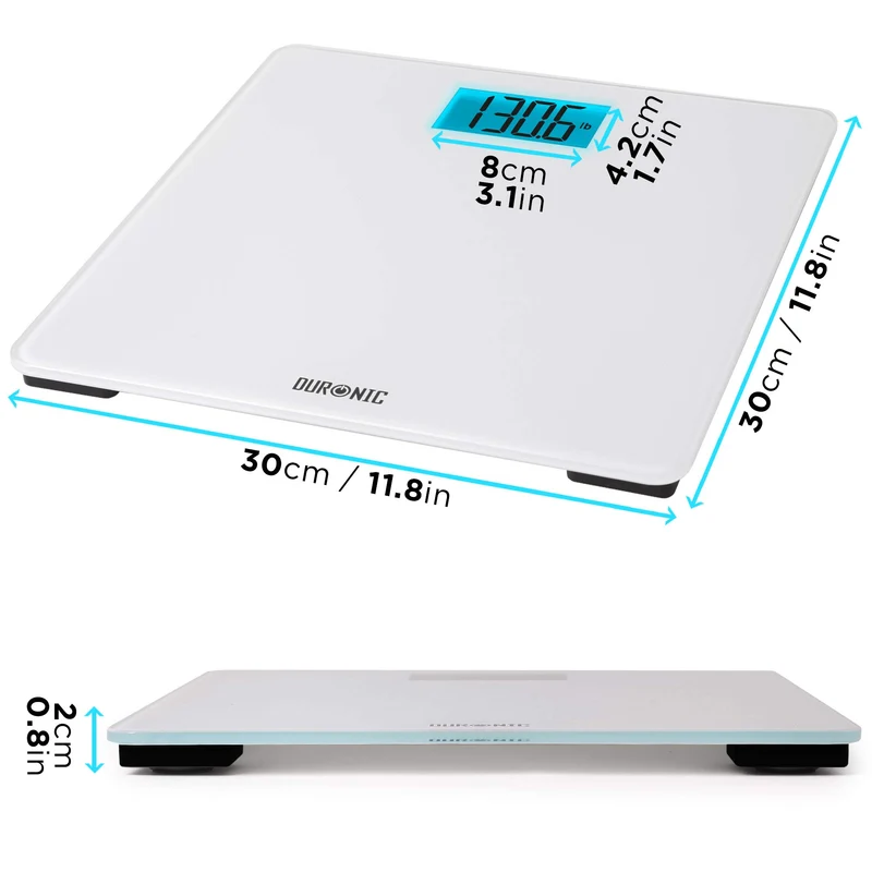 Duronic Digital Bathroom Scales BS403 Accurate Weighing Scales with High Precision Sensors 180kg Body Weight Scale Battery Powered Fitness Scale with LED for Weightloss, Health