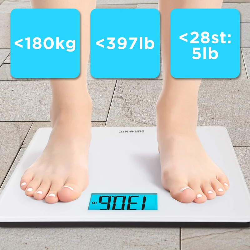 Duronic Digital Bathroom Scales BS403 Accurate Weighing Scales with High Precision Sensors 180kg Body Weight Scale Battery Powered Fitness Scale with LED for Weightloss, Health