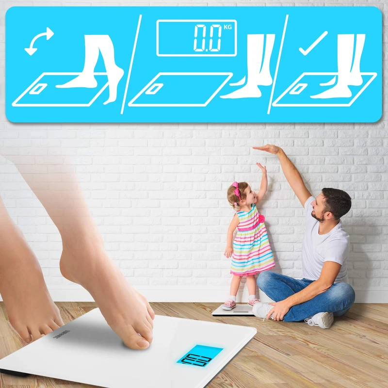 Duronic Digital Bathroom Scales BS403 Accurate Weighing Scales with High Precision Sensors 180kg Body Weight Scale Battery Powered Fitness Scale with LED for Weightloss, Health
