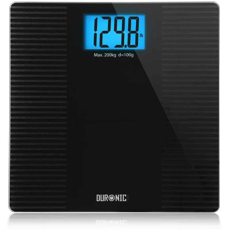 Duronic Body Scales BS203 | Measures Body Weight in Kilograms, Pounds and Stones | Black Non-Slip Design | Step-On Activation Bathroom Scales | Precision Sensors | XL Digital Display | 200kg Capacity