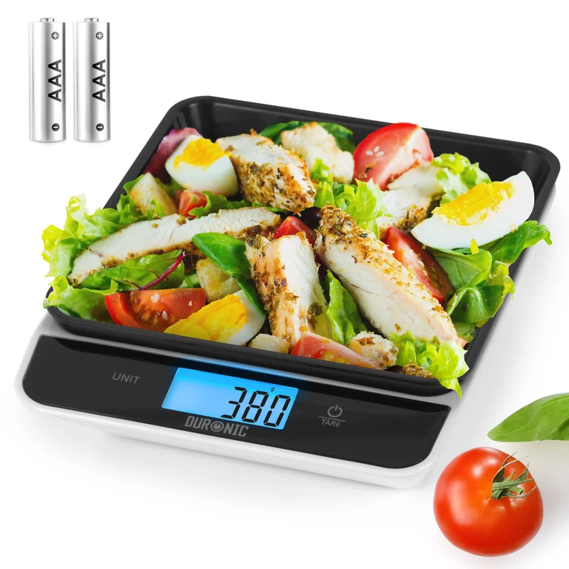 Duronic Digital Kitchen Scales KS100 BK Electronic Kitchen Scale with Bowl Measuring Weighing Scale Black Baking Scale for Cooking Baking Mail Pet Food Measurement Baker Weight Scale, Tare LCD Display