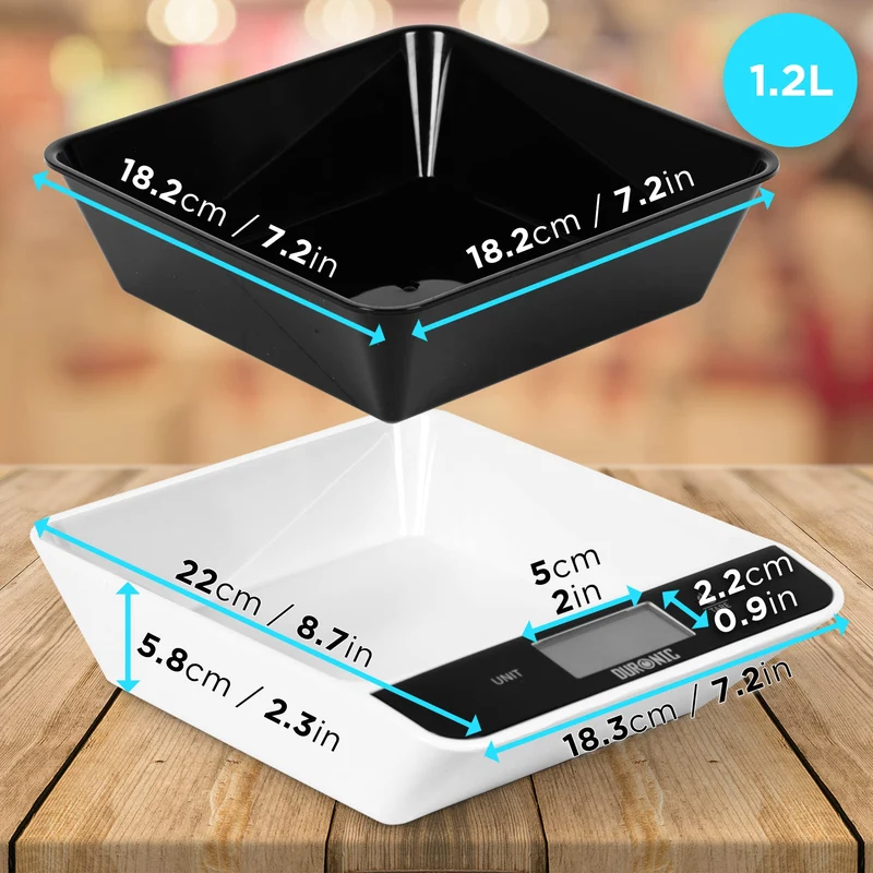 Duronic Digital Kitchen Scales KS100 BK Electronic Kitchen Scale with Bowl Measuring Weighing Scale Black Baking Scale for Cooking Baking Mail Pet Food Measurement Baker Weight Scale, Tare LCD Display