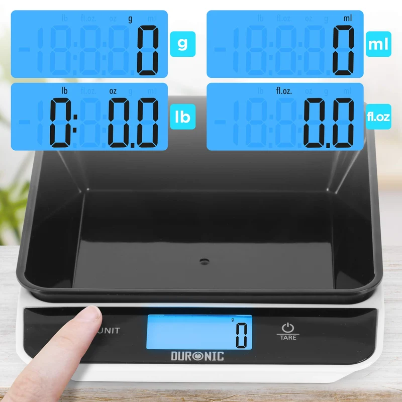 Duronic Digital Kitchen Scales KS100 BK Electronic Kitchen Scale with Bowl Measuring Weighing Scale Black Baking Scale for Cooking Baking Mail Pet Food Measurement Baker Weight Scale, Tare LCD Display