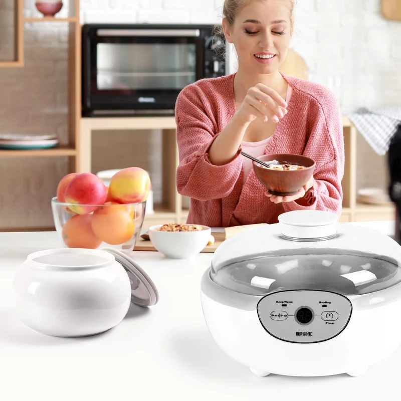 Duronic Yoghurt Makers YM1 Electric Yogurt Maker with Large 1.5L Ceramic Pot Digital Yogurt Making Machine for Homemade Natural Greek Yoghurt 20W Soft Cheese Maker for Healthy Breakfast Protein Snack