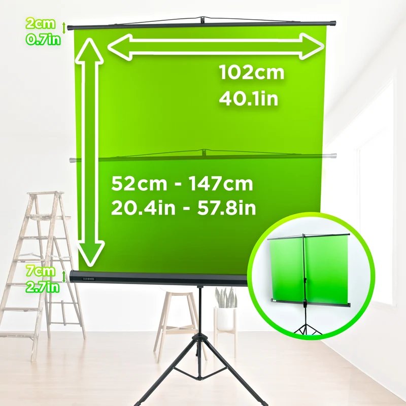 Duronic Floor Green Screen Backdrop TPS13 GN Projector Screens with Tripod Stand, Portable Foldable Crease-Free Projection Display Viewing Sheet Backgrounds for Projectors Home Office Videos Artists