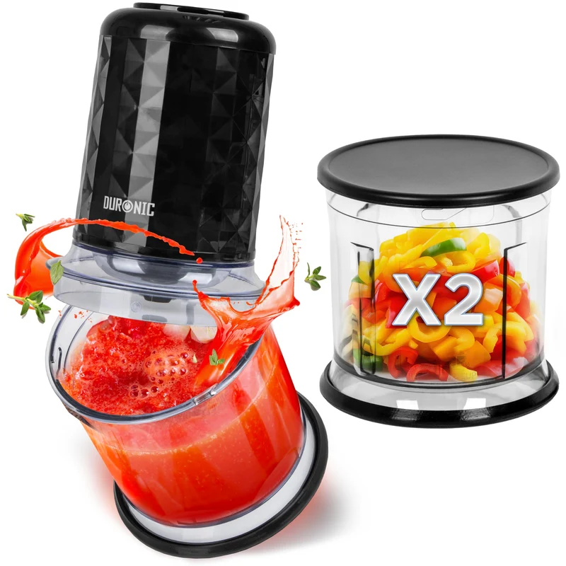Duronic Mini Chopper CH57 BK Mini Food Processor 500W Black Vegetable Choppers 2 x 700ml Blender Bowl with Lid Garlic Chopper with Quad Stainless Steel Blades for Dips Sauces Vegetable Meat Mincer