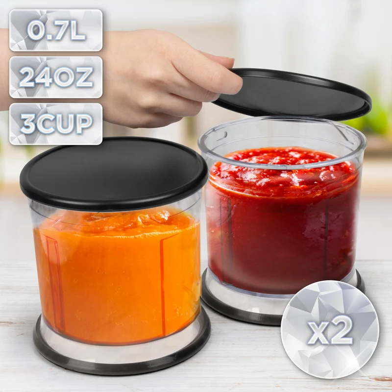Duronic Mini Chopper CH57 BK Mini Food Processor 500W Black Vegetable Choppers 2 x 700ml Blender Bowl with Lid Garlic Chopper with Quad Stainless Steel Blades for Dips Sauces Vegetable Meat Mincer