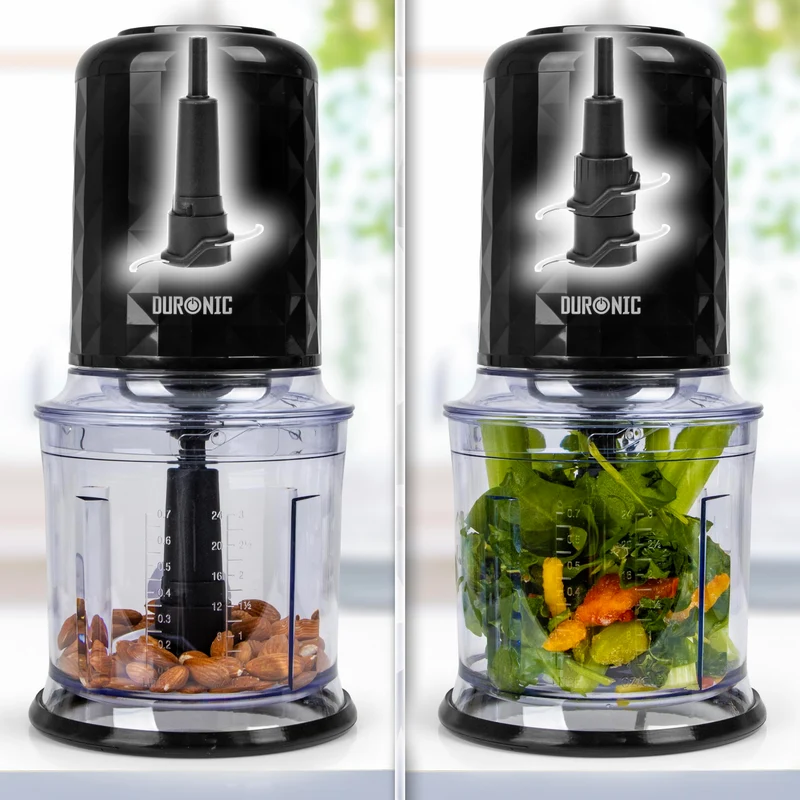 Duronic Mini Chopper CH57 BK Mini Food Processor 500W Black Vegetable Choppers 2 x 700ml Blender Bowl with Lid Garlic Chopper with Quad Stainless Steel Blades for Dips Sauces Vegetable Meat Mincer