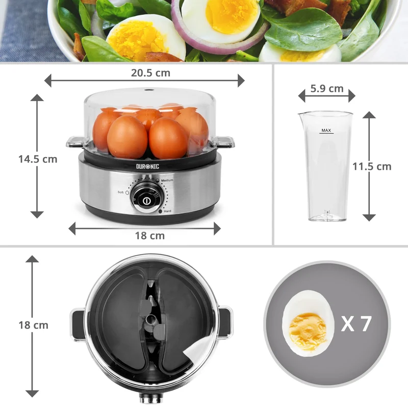 Duronic Electric Egg Boiler EB40 BK Steamer for Eggs 400W Automatic Egg Boiler Electronic Omelette Maker Poacher for 7 Soft, Medium & Hard Boiled Eggs