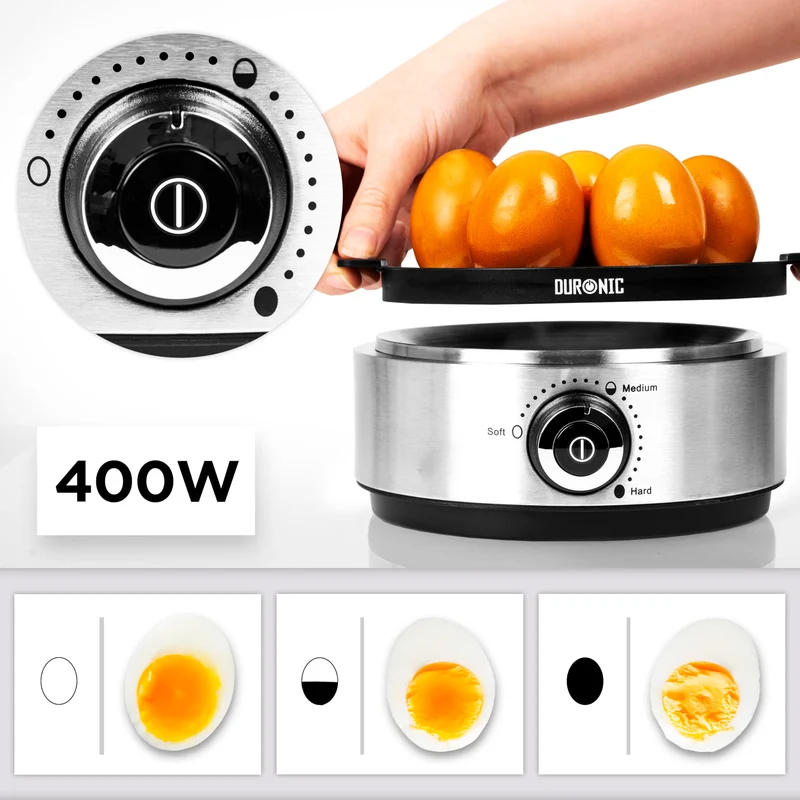 Duronic Electric Egg Boiler EB40 BK Steamer for Eggs 400W Automatic Egg Boiler Electronic Omelette Maker Poacher for 7 Soft, Medium & Hard Boiled Eggs