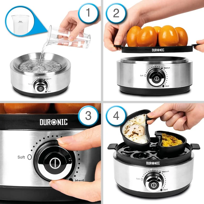 Duronic Electric Egg Boiler EB40 BK Steamer for Eggs 400W Automatic Egg Boiler Electronic Omelette Maker Poacher for 7 Soft, Medium & Hard Boiled Eggs