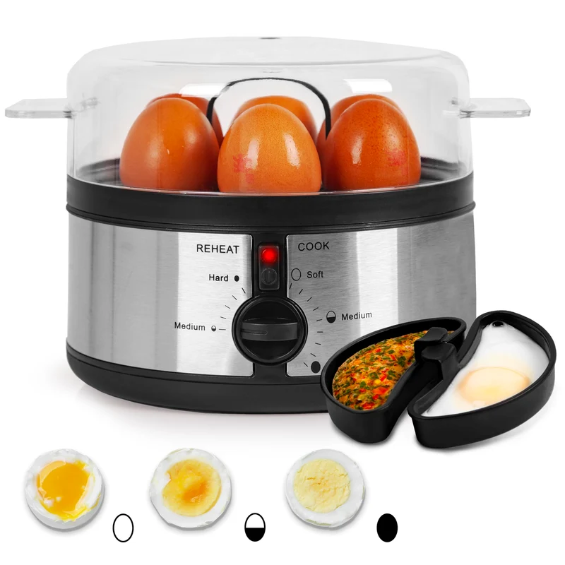 Duronic Electric Egg Boiler EB35 BK Steamer for Eggs 350W Automatic Egg Boiler Electronic Omelette Maker Poacher for 7 Soft, Medium & Hard Boiled Eggs