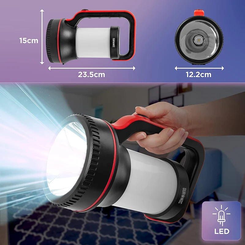 Duronic RL74 Taschenlampe | Laterne mit LED | Helle Outdoor Campinglampe | Lampe mit 10000 mAh wiederaufladbaren Strahler mit drei Leuchtmodi | Für Notfall und Stromausfall | Mit Handgriff | 320 Lumen