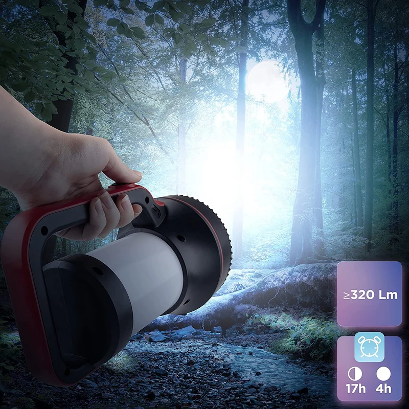 Duronic RL74 Taschenlampe | Laterne mit LED | Helle Outdoor Campinglampe | Lampe mit 10000 mAh wiederaufladbaren Strahler mit drei Leuchtmodi | Für Notfall und Stromausfall | Mit Handgriff | 320 Lumen