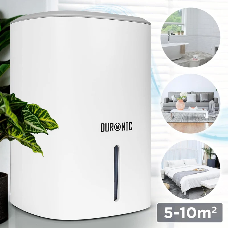 Duronic DH06 WE Luftentfeuchter | Leiser Entfeuchter für 5-10m² Räume | Kleiner Kondenstrockner mit 0,8 Liter Wassertank | 23 Watt Raumentfeuchter gegen Schimmel | Gegen Kondenswasser im Schlafzimmer