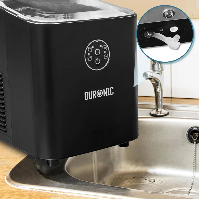 Duronic ICM12 BK Automatische Eiswürfelmaschine | 8 Eiswürfel in 6 - 8 min | 1 L Wassertank | Bis zu 12 kg pro 24 Stunden | Leiser Kompressor bis 54dB | Eismaschine 120W | 1 kg Eis Eiswürfelbereiter