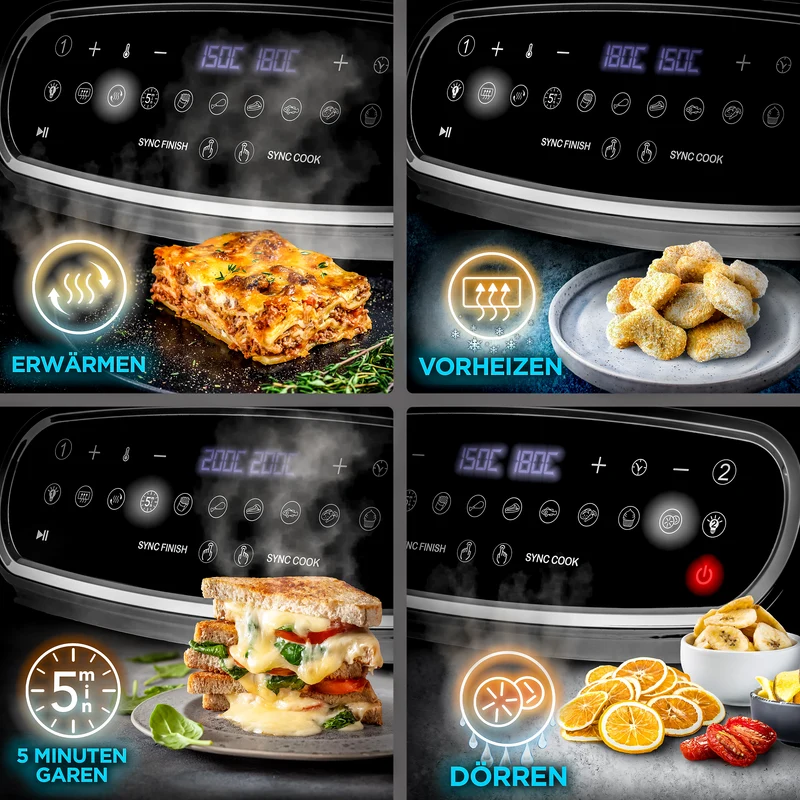 Duronic AF14 BK Heißluftfritteuse, XXL Heißluftfriteuse mit 10 Liter für Pommes, Friteuse HLF 10L Volumen Airfryer, Air Fryer für Rezepte ohne Öl