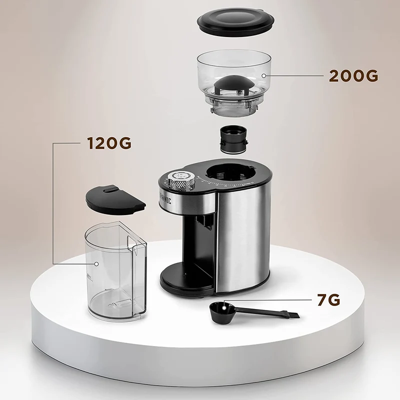 Duronic BG200 Elektrische Kegelmühle | 200 W Kaffeemühle mit Mahlwerk | 200 g Kaffeebohnen | Mahlgrad von grob bis fein | Mengendosierung bis 12 Tassen Kaffee | geeignet für French Press Café