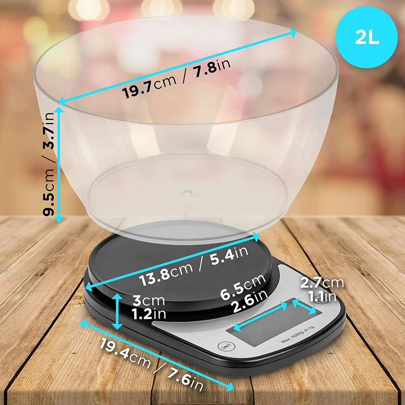 Duronic KS5000 BK/CR Küchenwaage | 5 kg Digitalwaage oval mit 2,5 L abnehmbarer Schüssel | 1 g grammgenau Präzision-Feinwaage | Haushaltswaage mit Tara-Funktion | Digitale Waage mit Hold-Funktion