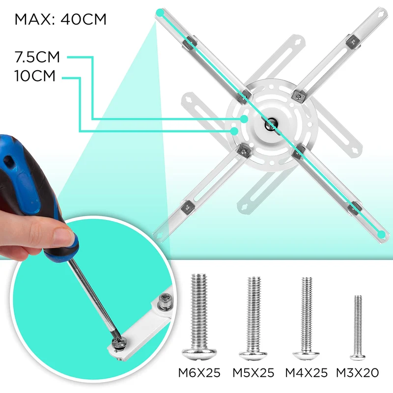 Duronic Projector Mount Stand for Ceiling or Wall Bracket PB06XL | 13.6kg Capacity | Multi-Fit Projector Bracket | Extendable Heavy Duty Adjustable Clamp | Tilt Swivel Rotate | White