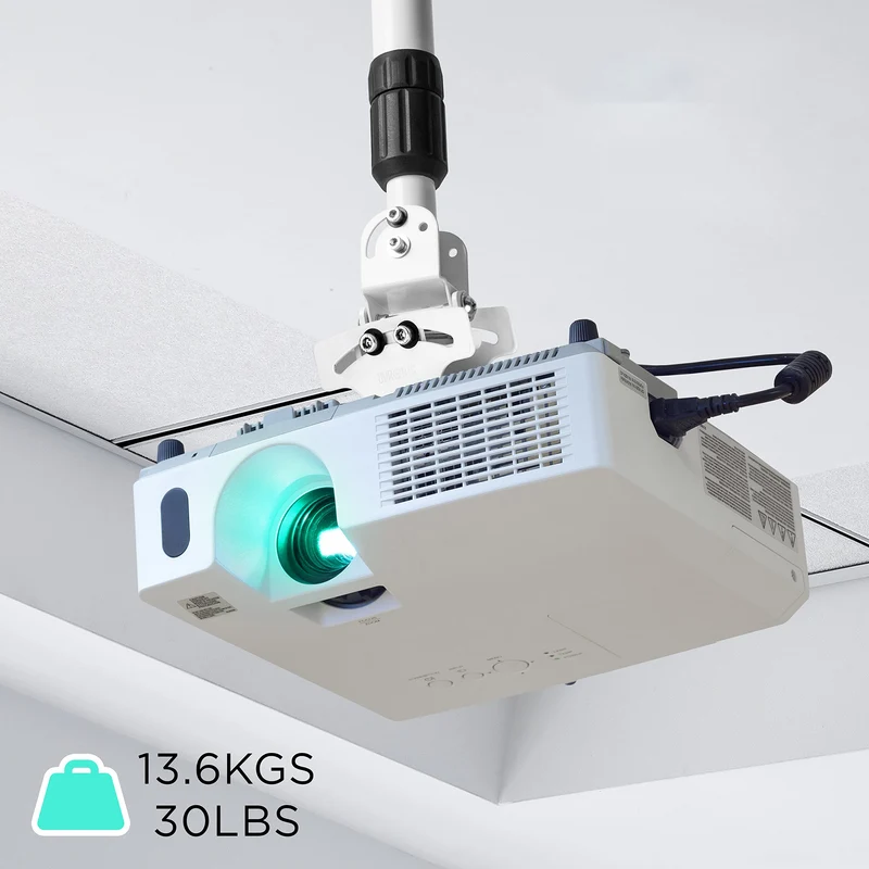 Duronic Projector Mount Stand for Ceiling or Wall Bracket PB06XL | 13.6kg Capacity | Multi-Fit Projector Bracket | Extendable Heavy Duty Adjustable Clamp | Tilt Swivel Rotate | White