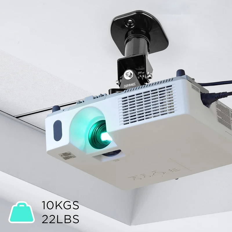 Duronic Projector Mount PB03XB | Bracket Fixing for Ceiling | 13.6kg Capacity | Multi-Fit Projector Bracket | Heavy Duty | Fittings Included | Rotate 306 °, Swivel 40 °, Tilt 60° for Easy Projection Set-Up