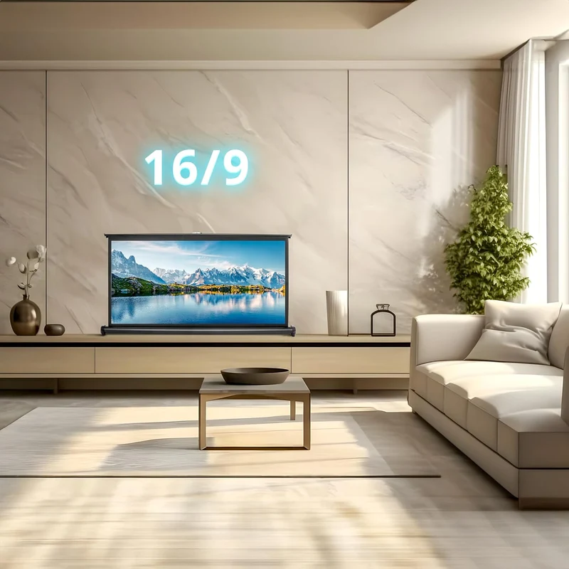 Duronic DPS40 16:9 Beamer Leinwand | 40 Zoll Projektor Leinwand | 16:9 Heimkino | Gain +1 mobile Beamerleinwand für Tische und Schränke | 4K UHD, 3D, Full HD 1080p | Kompakte Projektionsleinwand