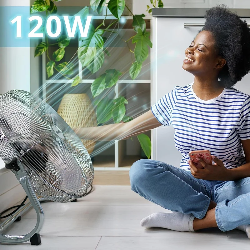 Duronic FN20 Bodengebläse | Ventilator 50 cm | Bodenventilator mit 4 Geschwindigkeitsstufen | 120 W Standventilator in Chrom | Windmaschine mit hohem Luftdurchsatz | Verstellbar in Neigung um 90°