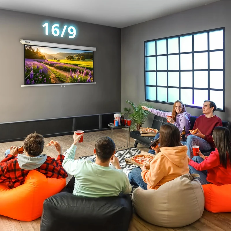 Duronic MPS70 16:9 WE Beamer Leinwand | 70 Zoll Projektor Leinwand | 16:9 Heimkino | Gain +1 Rolloleinwand für Wand- oder Deckenmontage | 4K UHD, 3D, Full HD 1080p | Kompakte Projektionsleinwand Weiß