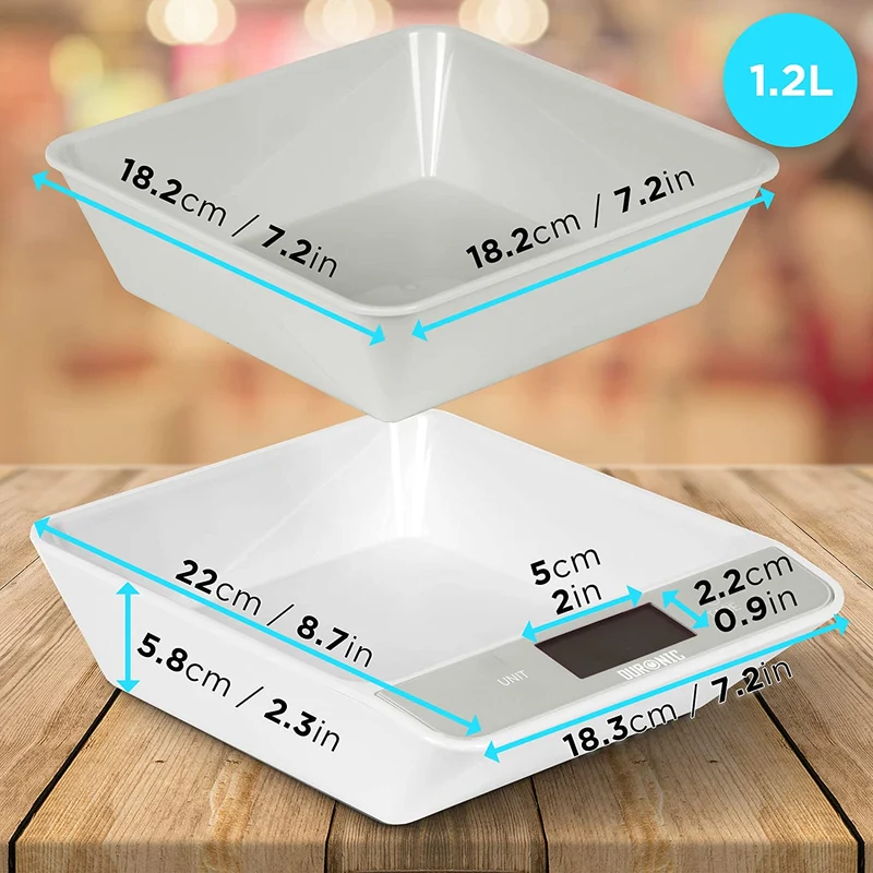 Duronic KS100 GY Küchenwaage, Küchen Waage Digital, graue Haushaltswaage mit Schüssel, Feinwaage bis 5kg, 1,2 Liter Volumen, Meal Prep für Diät