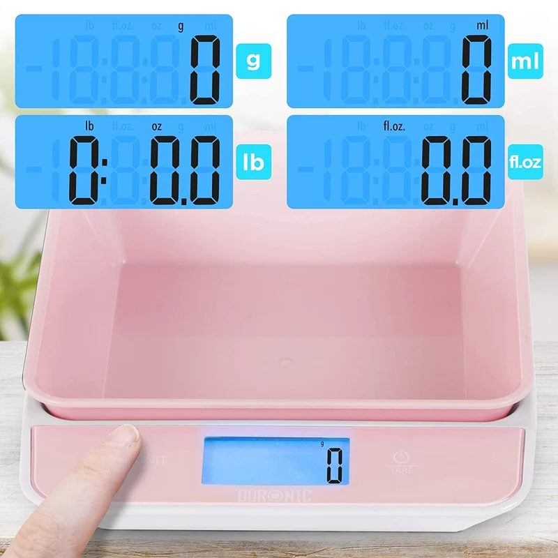 Duronic KS100 PK Küchenwaage, Küchen Waage Digital, rosa Haushaltswaage mit Schüssel, Feinwaage in pink bis 5kg, 1,2 Liter Volumen, Meal Prep für Diät
