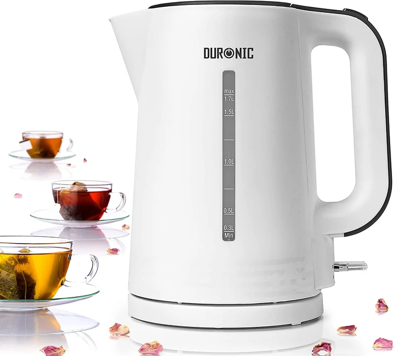 Duronic EK17 WE Wasserkocher | 1,7l Fassungsvermögen | 2200 Watt | Schnellkochend | Basis mit kabellosem Wasserkocher | Automatische Abschaltung | Zeitgemäßes Design | Weiß