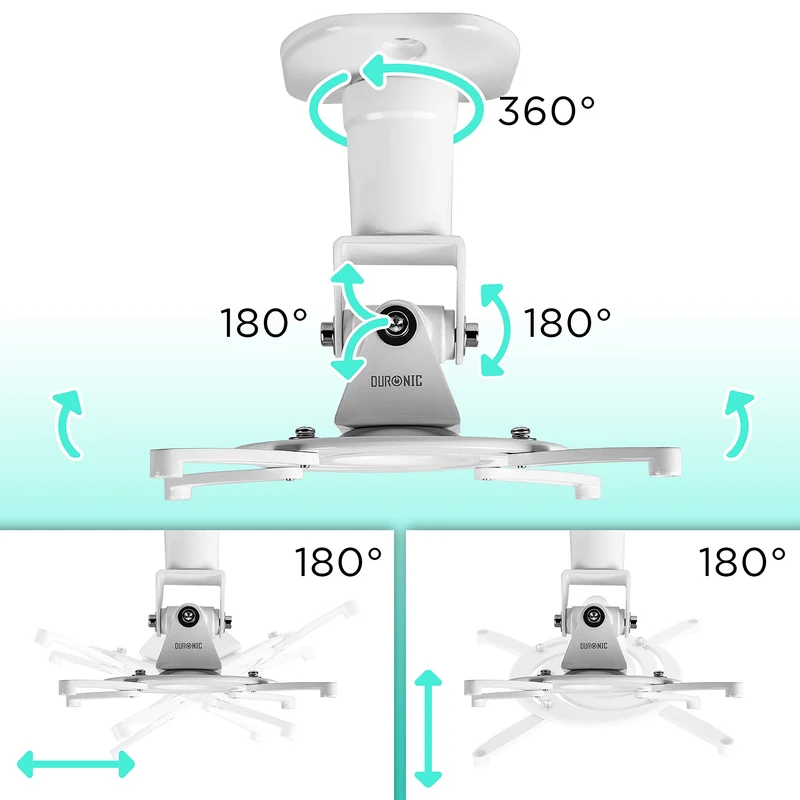 Duronic Projector Mount PB07XB | Bracket Fixing for Ceiling | 10kg Capacity | Multi-Fit Projector Bracket| Heavy Duty | Fittings Included | Rotate 360 °, Swivel 180 °, Tilt 180° for Easy Projection Set-up