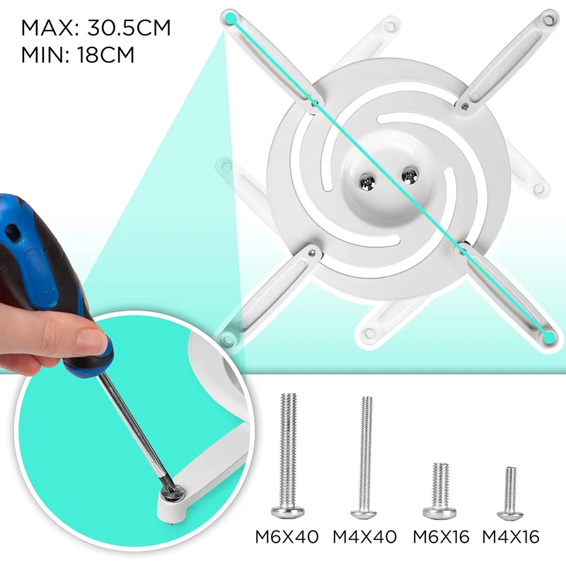 Duronic Projector Mount PB07XB | Bracket Fixing for Ceiling | 10kg Capacity | Multi-Fit Projector Bracket| Heavy Duty | Fittings Included | Rotate 360 °, Swivel 180 °, Tilt 180° for Easy Projection Set-up