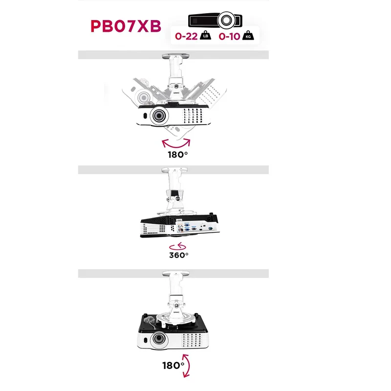 Duronic Projector Mount PB07XB | Bracket Fixing for Ceiling | 10kg Capacity | Multi-Fit Projector Bracket| Heavy Duty | Fittings Included | Rotate 360 °, Swivel 180 °, Tilt 180° for Easy Projection Set-up