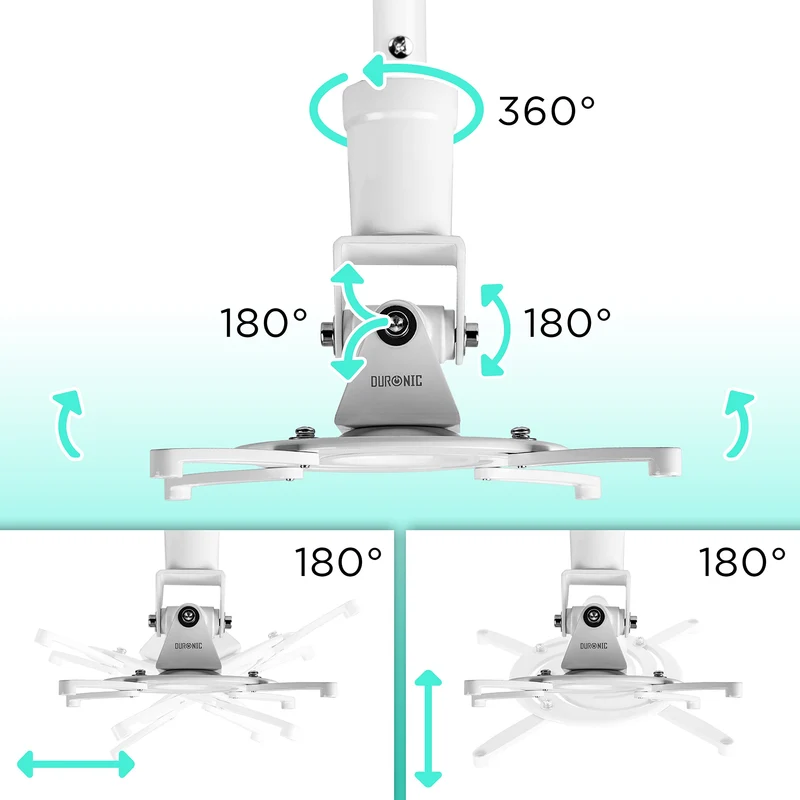 Duronic Projector Mount PB08XL | Extra Long Bracket Fixing for Ceiling | 10kg Capacity | Multi-Fit Projector Bracket | Heavy Duty | Fittings Included | Rotate 360°, Swivel 180°, Tilt 180° for Easy Projection Set-up