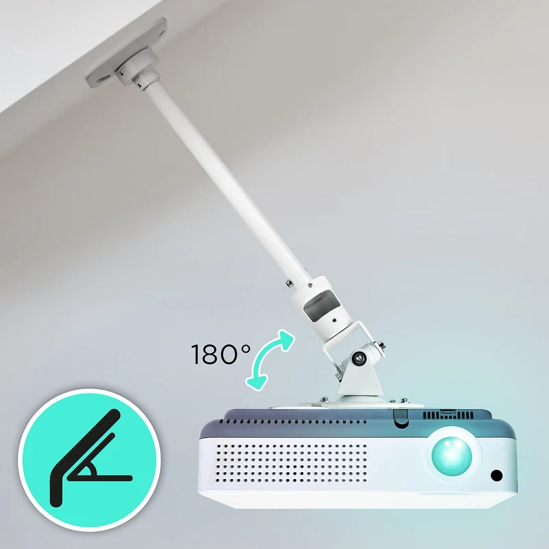 Duronic Projector Mount PB08XL | Extra Long Bracket Fixing for Ceiling | 10kg Capacity | Multi-Fit Projector Bracket | Heavy Duty | Fittings Included | Rotate 360°, Swivel 180°, Tilt 180° for Easy Projection Set-up